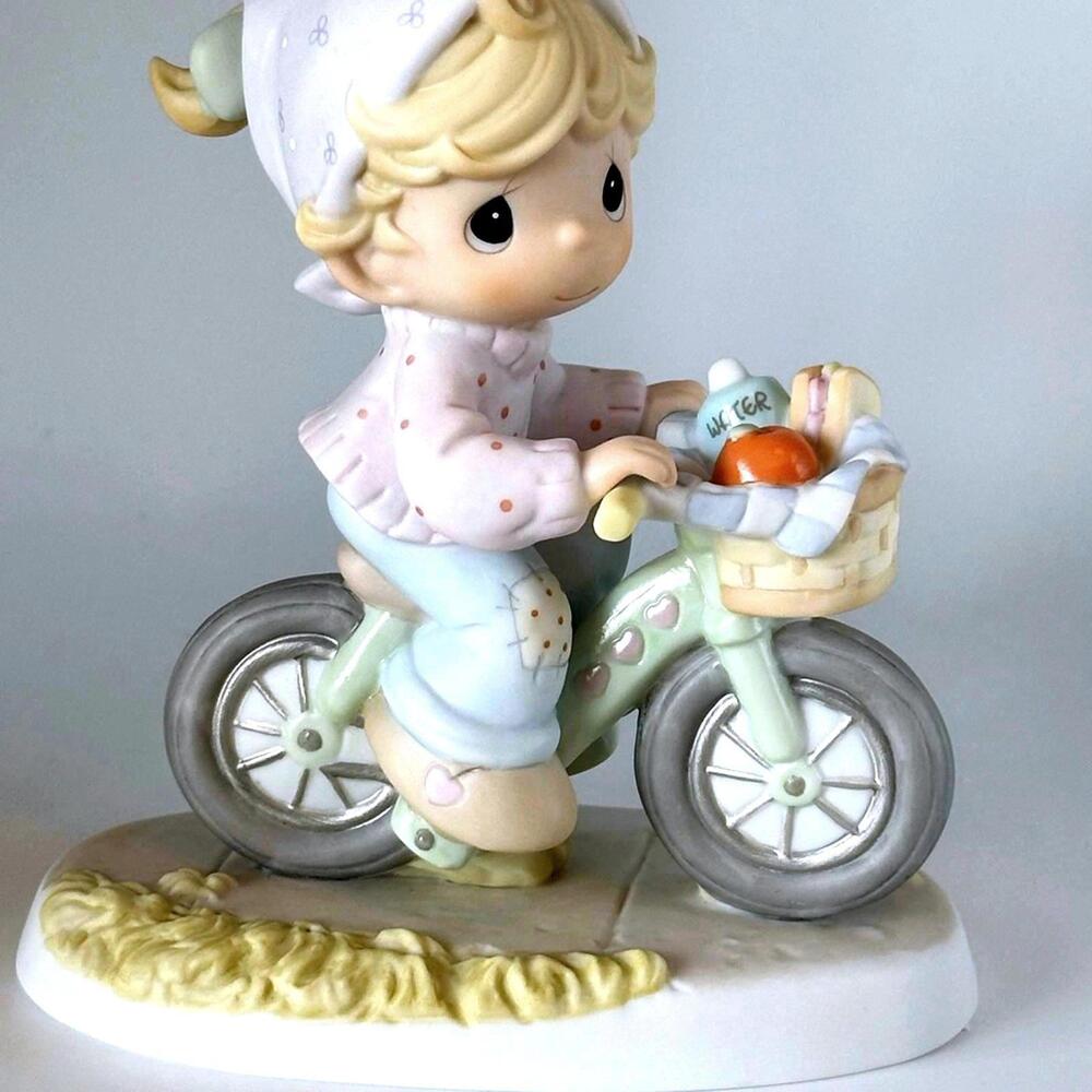 Precious Moments Girl on Bike with Fruit Basket Figurine Porcelain Pastel Gift